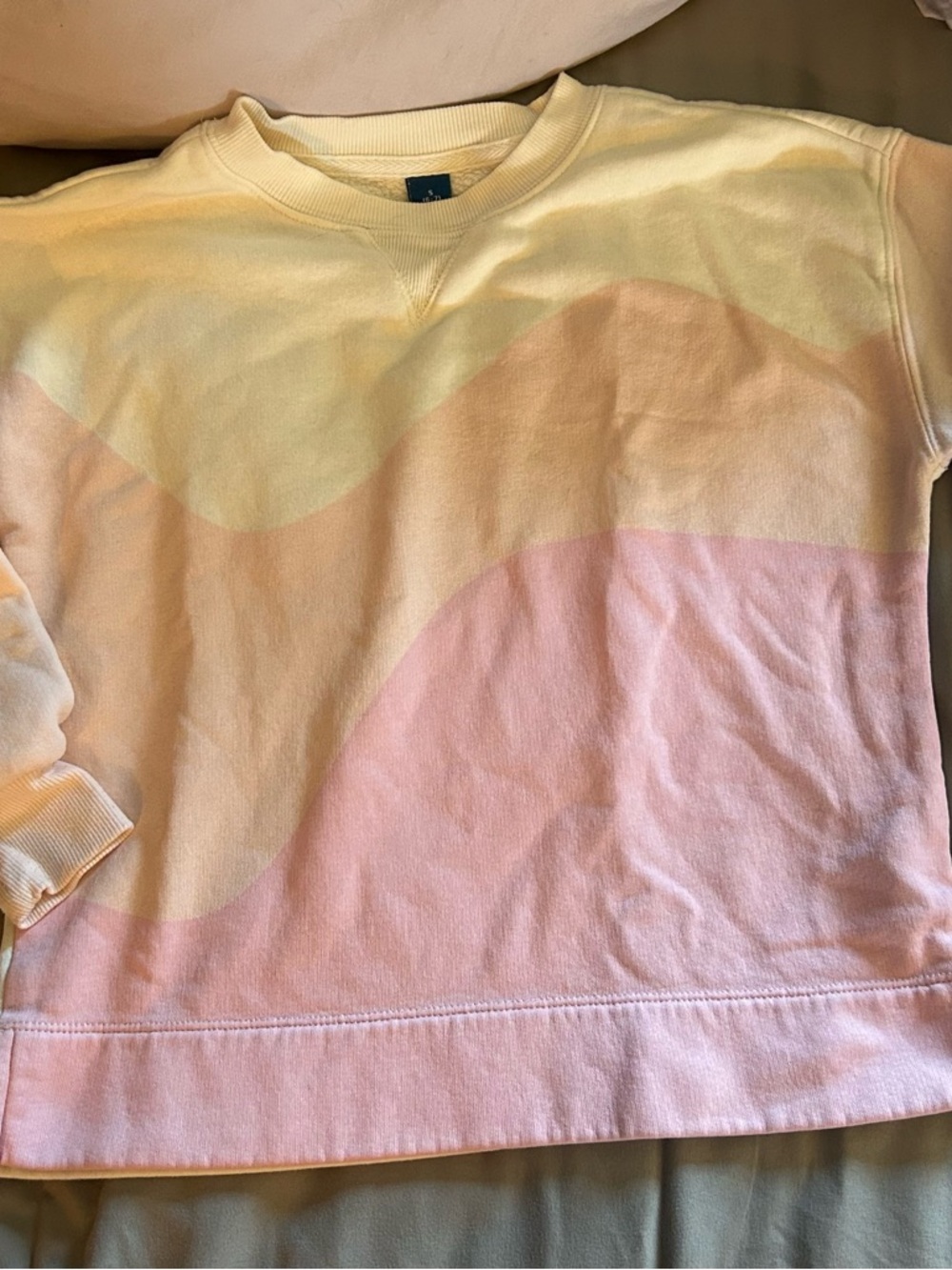 Old Navy Girls Pastel Wave Crewneck Sweatshirt - Pink & Yellow
